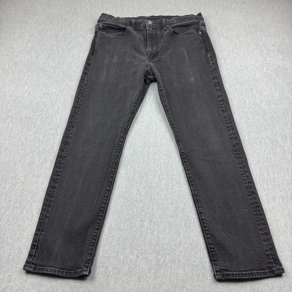 Levis 502 Jeans Mens 34x30 Black Denim Tapered Leg Big E Premium Stretch